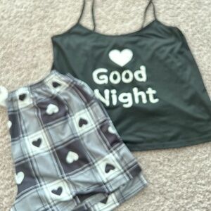 Women’s Two Piece PJ Set Tank Top & Shorts with hearts on them. Size Small